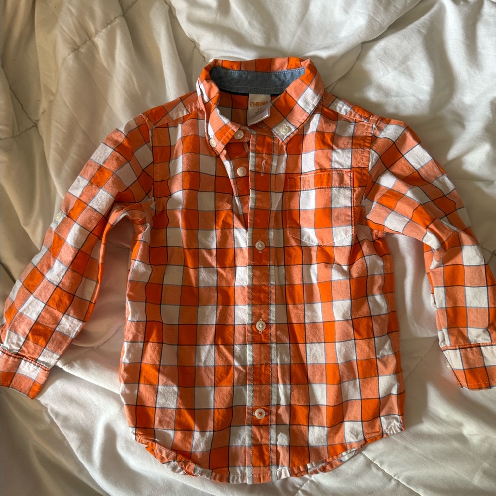 Gymboree Orange and White Plaid Button Down Shirt